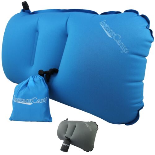 Travel essential: compact inflatable camping pillow, fits in the palm of a hand