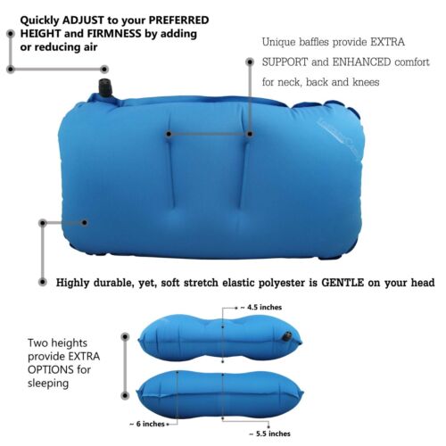 Portable travel pillow providing neck support, inflated and ready for an outdoor nap