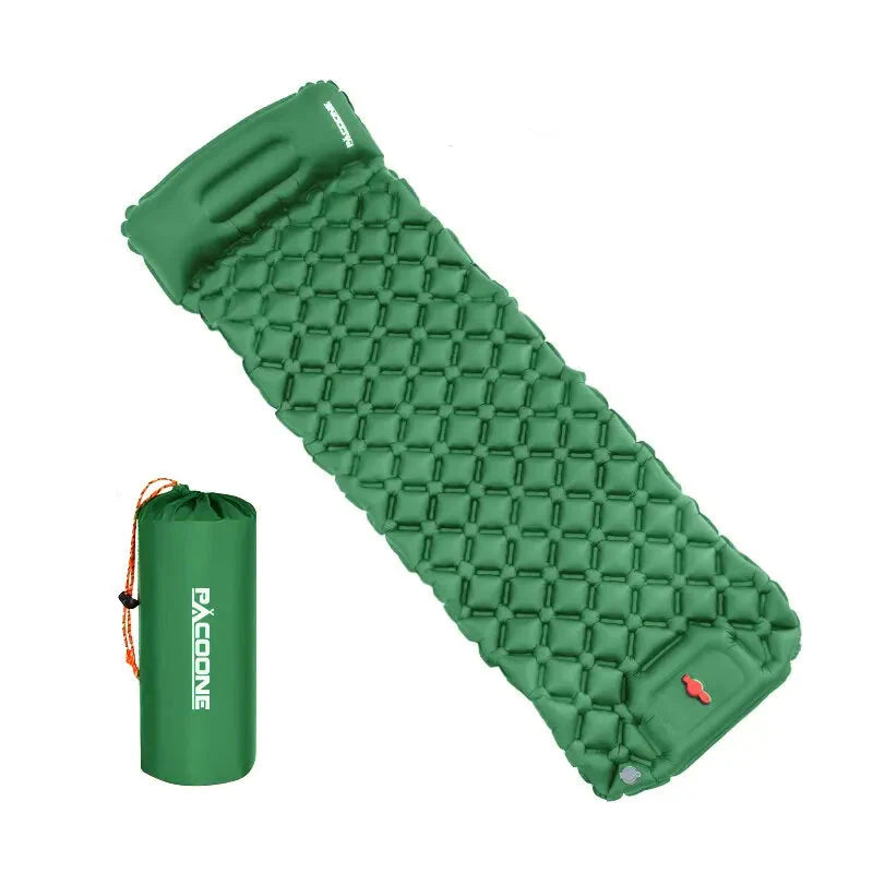 Outdoor comfort solution: ultralight inflatable camping pad with integrated foot pump for backpacking