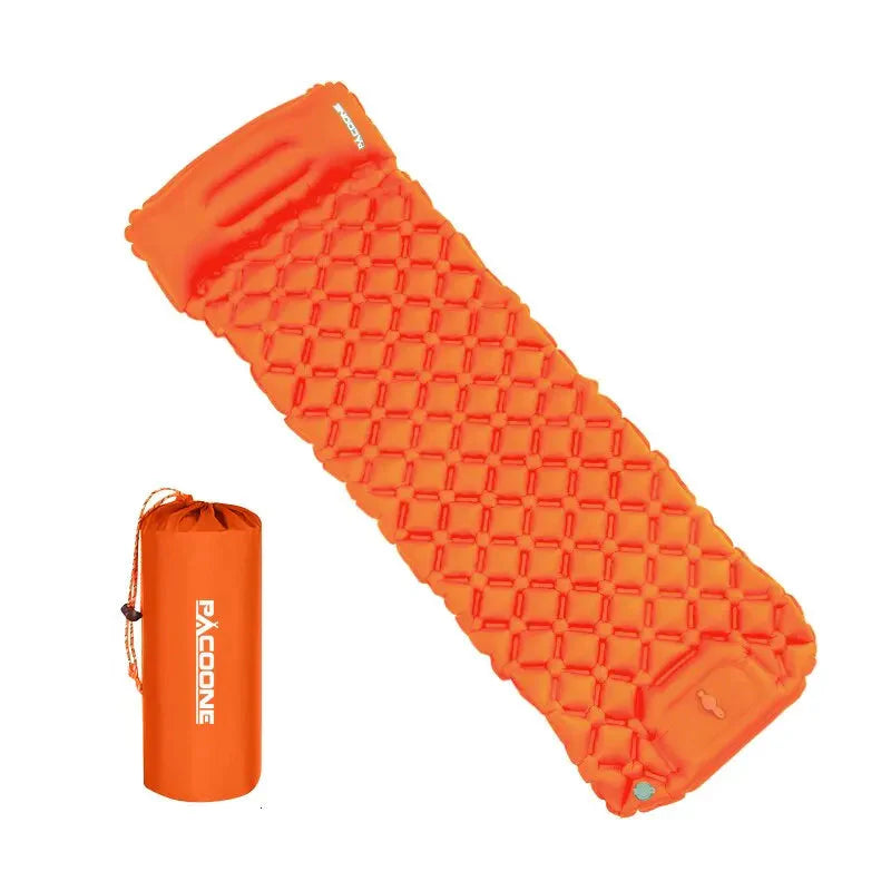 Inflatable camping pad, ultralight and compact with built-in foot pump for ultimate outdoor sleeping convenience