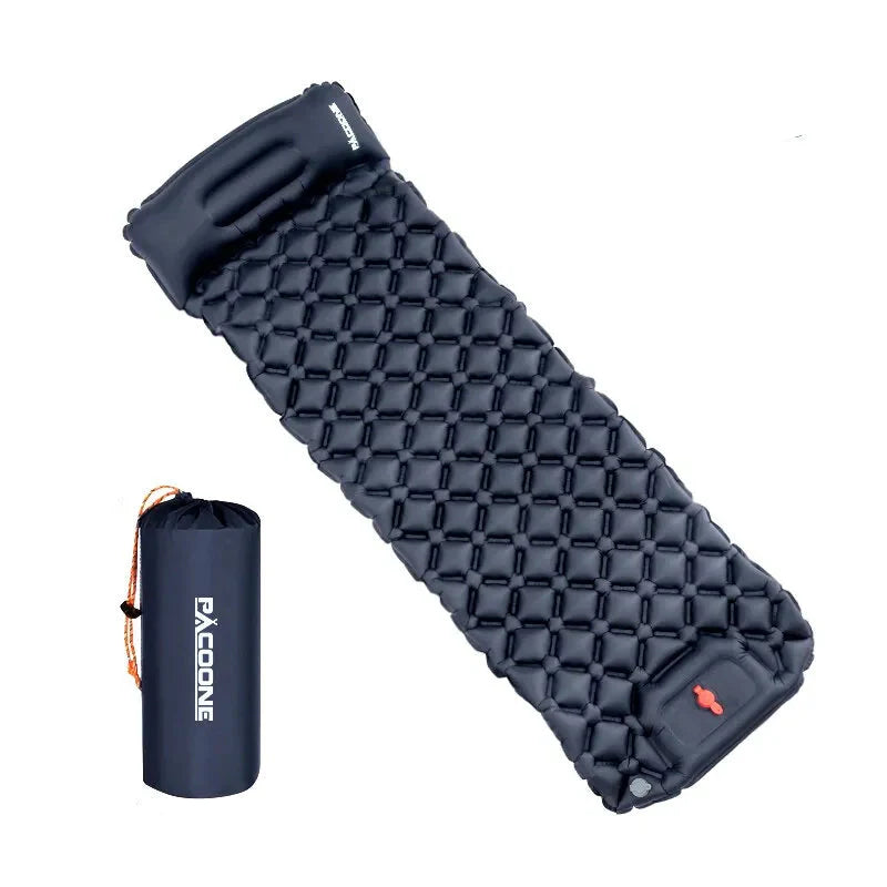 Camping gear essential: ultralight inflatable sleeping pad with built-in foot pump for easy travel