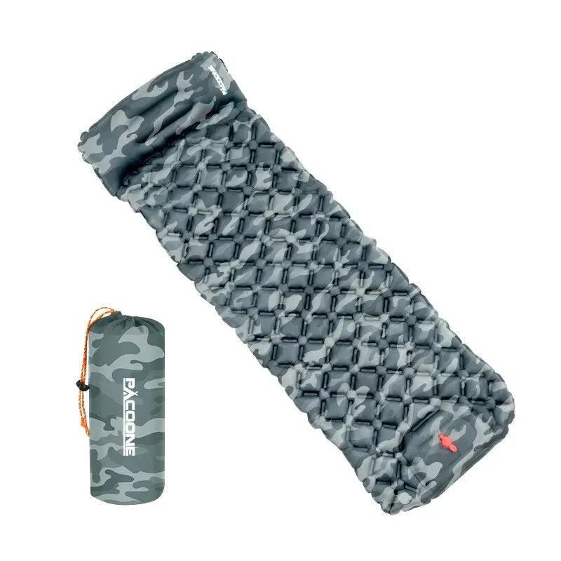 Foot pump inflatable camping pad, ultralight and portable, designed for comfortable wilderness sleep
