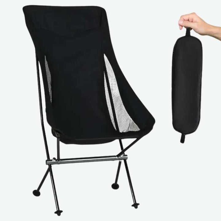 Black ultralight portable folding chair with carrying bag for camping