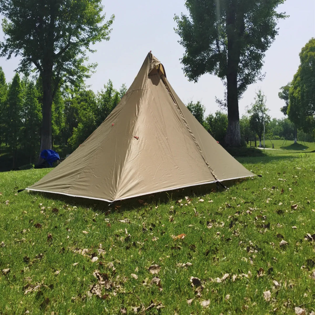 Unisex ultralight pyramid tent, packed for travel, showcasing its small portable size.