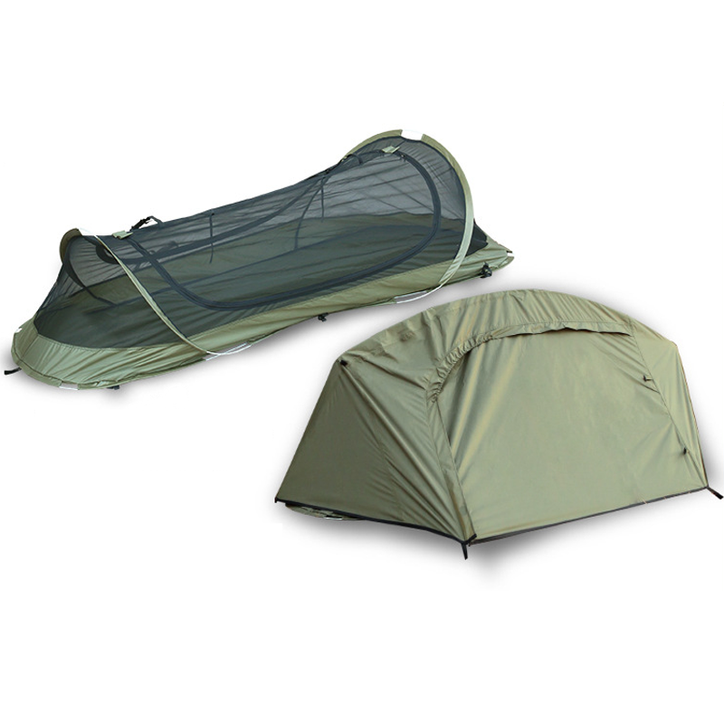 Detailed image of the durable zipper on a 1-person instant setup waterproof bivy tent.