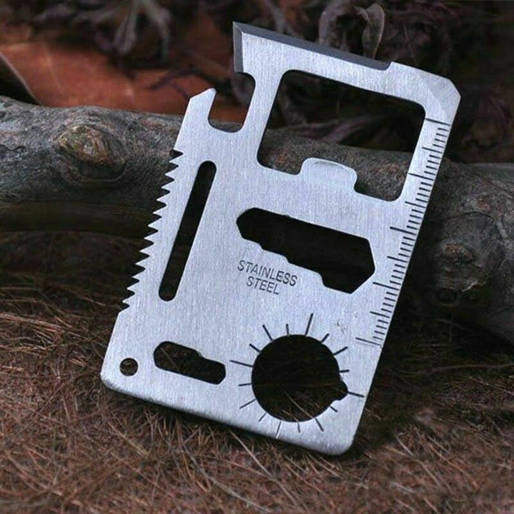 Unisex 11-in-1 stainless steel credit card survival multi-tool, perfect for camping and emergency kits