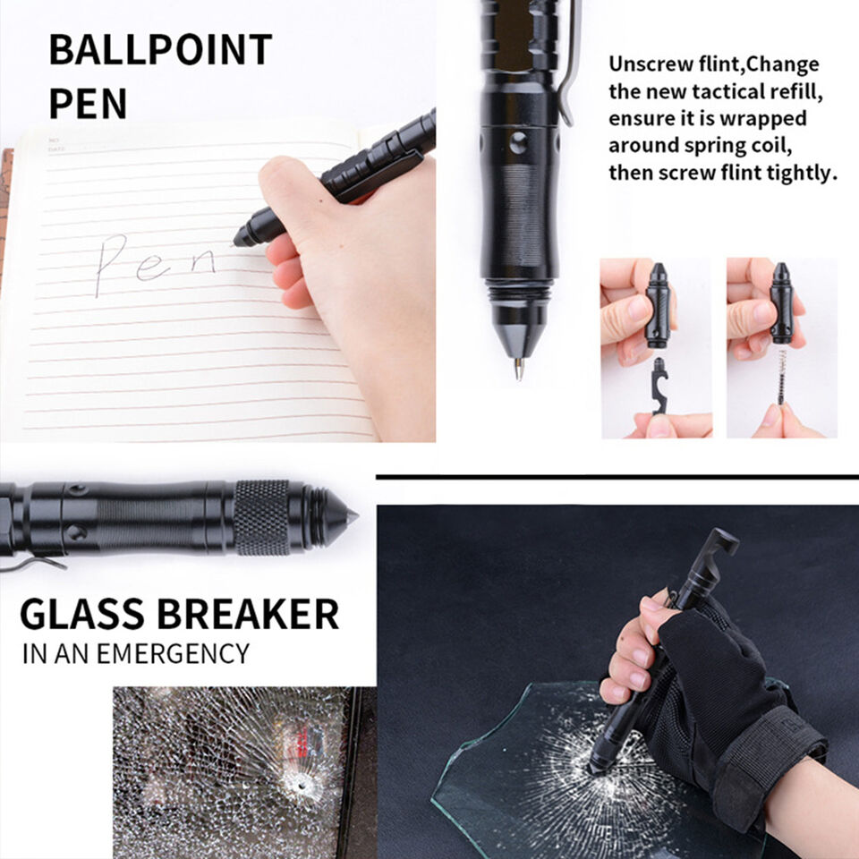 Aircraft aluminum tactical pen, an 11-in-1 multi-tool and survival gear, perfect for outdoor enthusiasts.