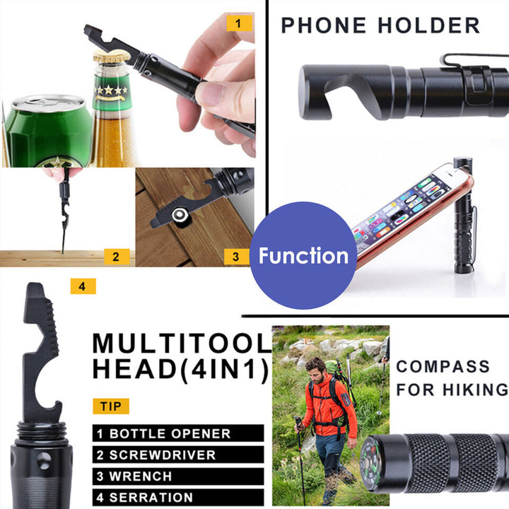 EDC tactical pen, an 11-in-1 survival tool from aircraft aluminum, essential for camping and outdoor safety.