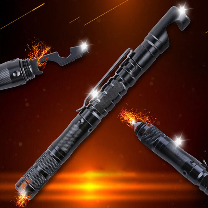 Unisex 11-in-1 tactical survival pen, emergency multi-tool, vital outdoor equipment and camping accessory.