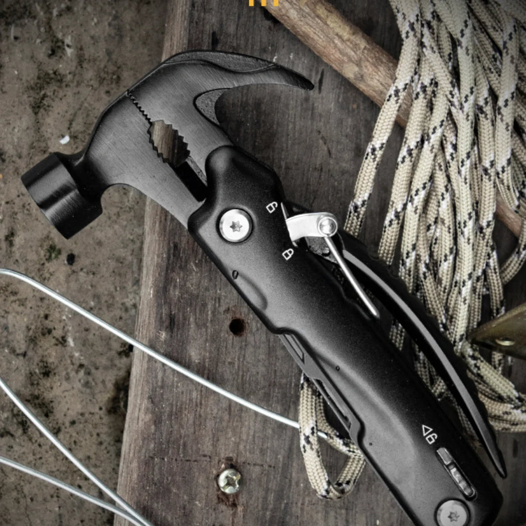 Stainless steel 13-in-1 multitool, durable gear for camping and survival activities