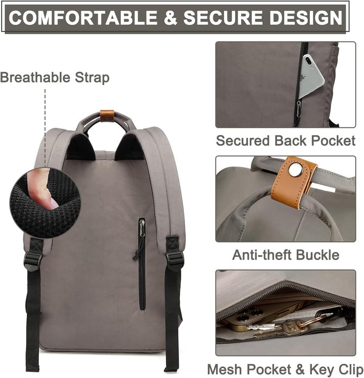 Detail of the water-resistant fabric & sturdy zippers on the 15.6" vintage laptop backpack.