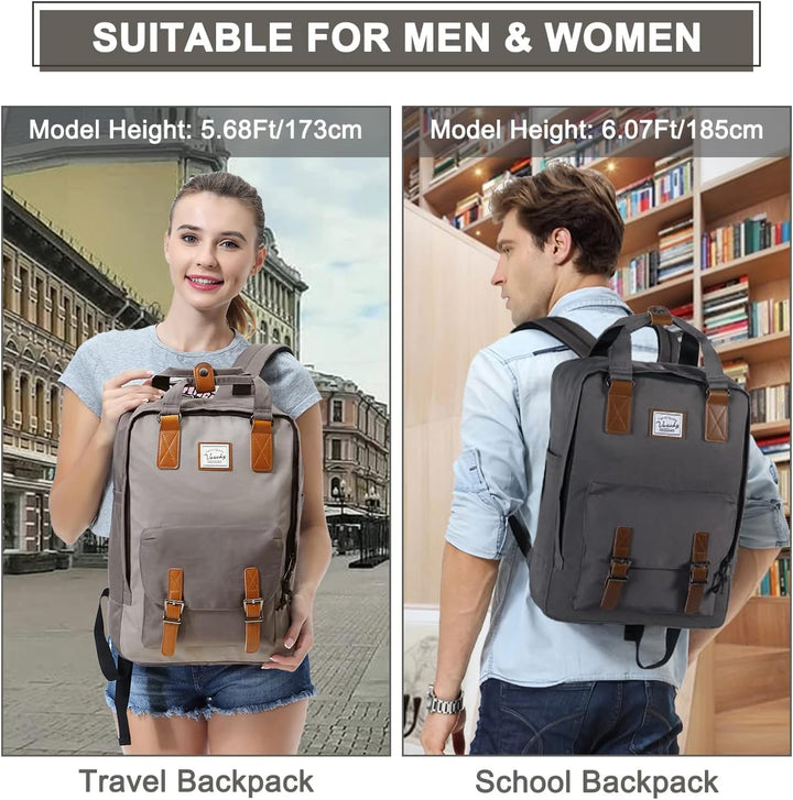 Interior shot: 15.6" laptop compartment and various organizer pockets in a vintage backpack.