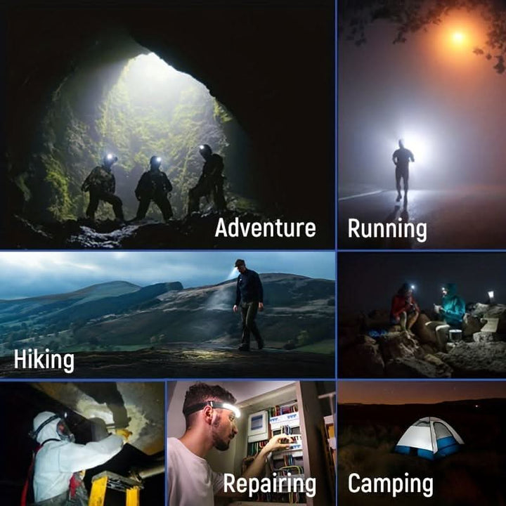 Bright 1500 Lumen LED headlamp for enhanced outdoor safety & visibility during nighttime hiking or work.