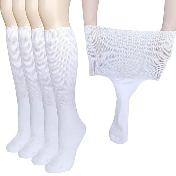 Unisex 2 pairs extra wide diabetic & lymphedema socks for swollen feet & neuropathy relief. Non-binding knee-high comfort.