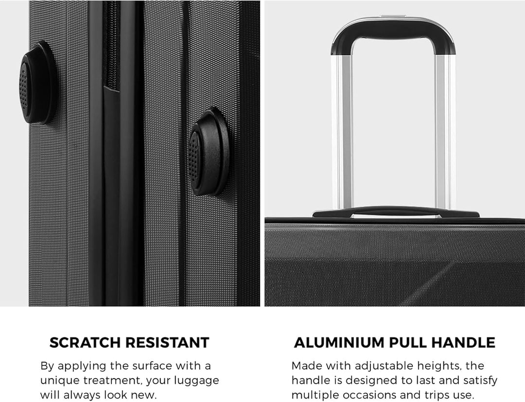 Convenient 2-piece ABS hard shell luggage set, TSA lock, 360° spinner wheels, perfect unisex travel companion.