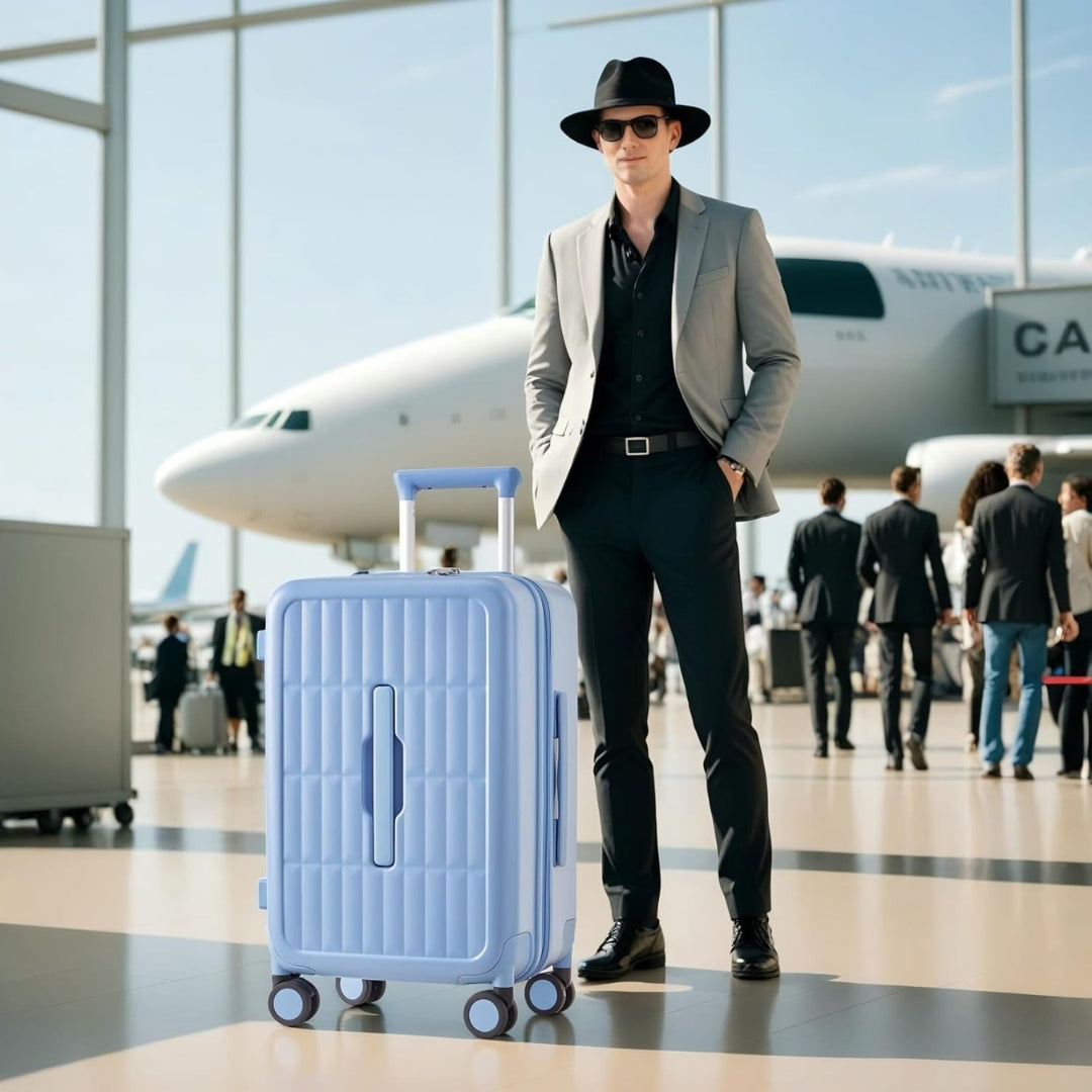 Unisex 20" lightweight carry-on luggage, durable for travel, with TSA lock & PC shell.