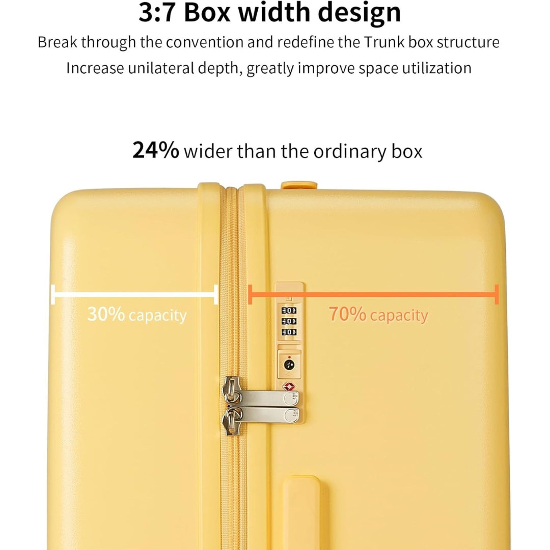 20" spinner carry-on luggage with a strong triple-layer PC shell and TSA lock.