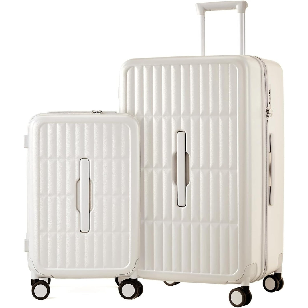 Durable unisex travel luggage, 20" hard shell carry-on with 3:7 split and smooth spinners.
