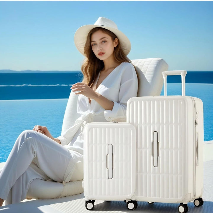 Unisex 20-inch travel luggage with 3:7 split, PC hard shell, and smooth spinner wheels.