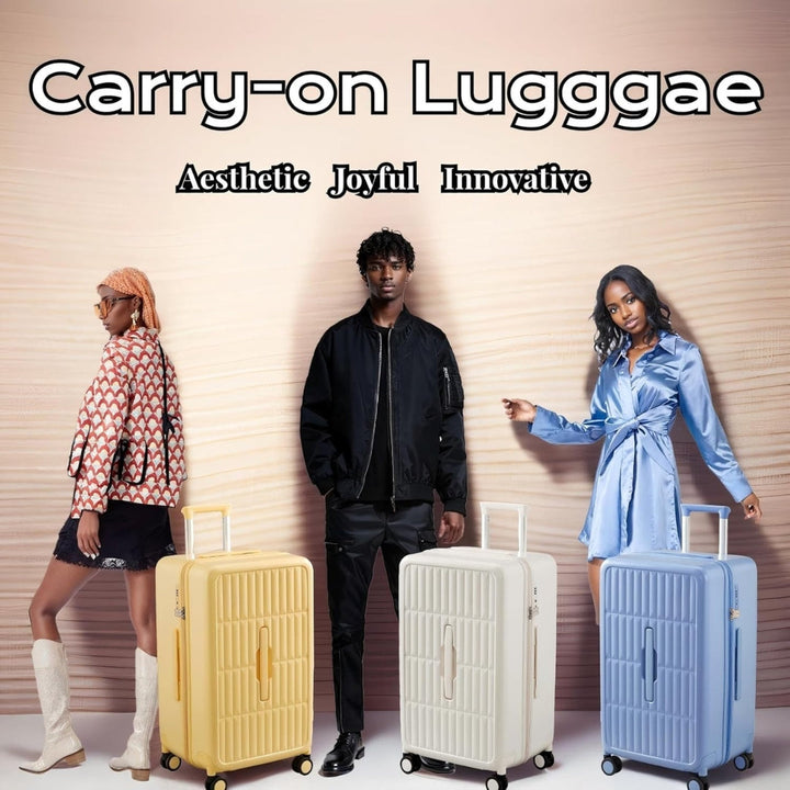 Durable 20" carry-on suitcase, airline-approved, triple-layer PC shell for protection.