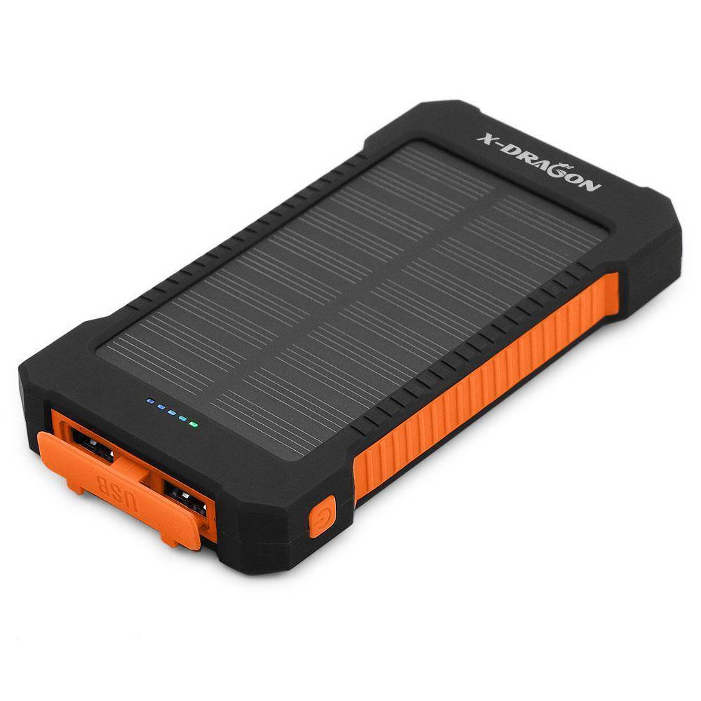 Compact 20000mAh solar power bank, easily fits into backpacks for hiking & emergency use