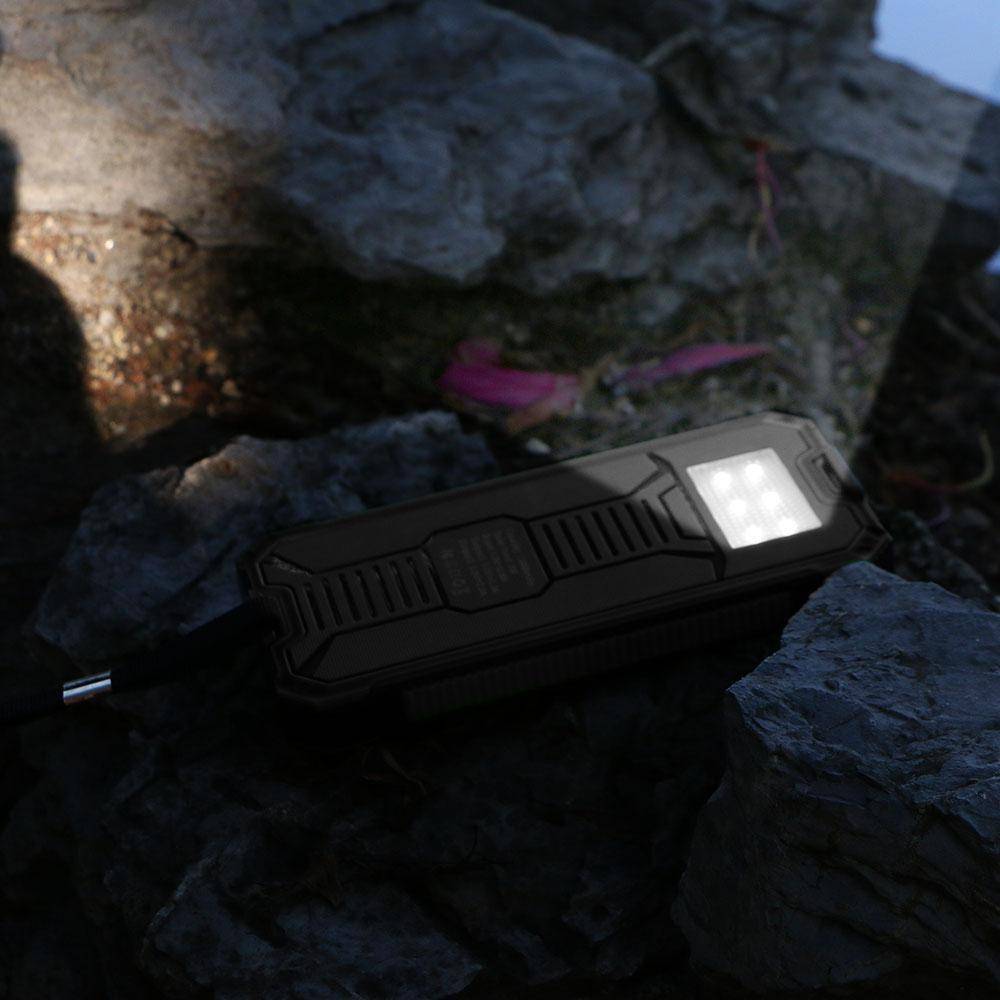 Solar charger 20000mAh with flashlight, providing peace of mind during camping and power outages