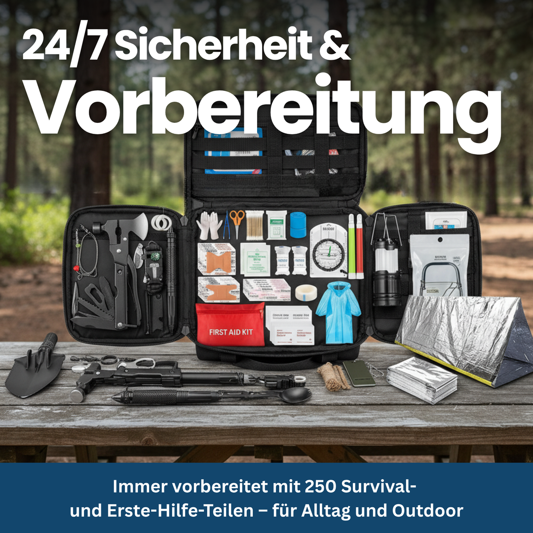 Comprehensive professional survival kit with 250 essential items for unisex emergency preparedness