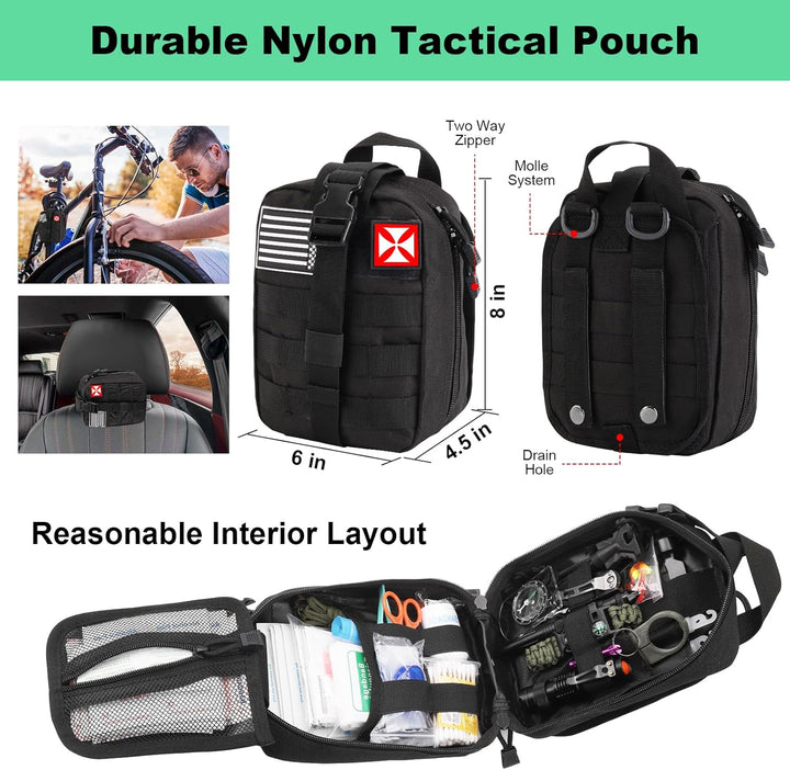Emergency trauma kit with MOLLE system, 256 essential items for outdoor survival