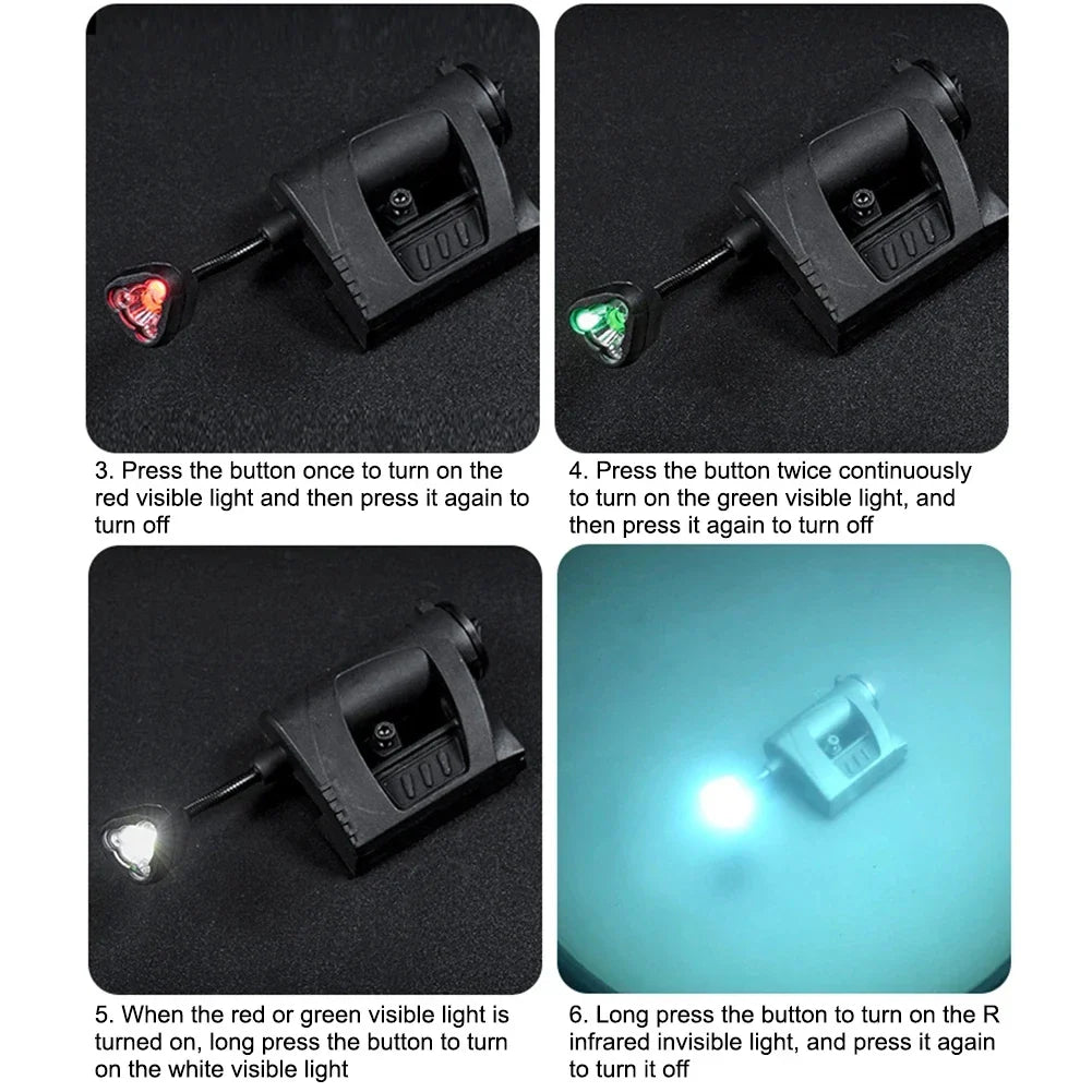 Compact LED helmet mount tactical light, ideal for camping and mission gear