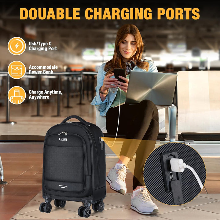 30L water-resistant rolling laptop backpack. Features 4 spinner wheels for smooth travel & business trips.