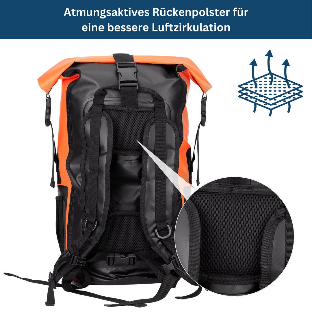 Adventure-ready 35L travel backpack, black and waterproof, suitable for men and women