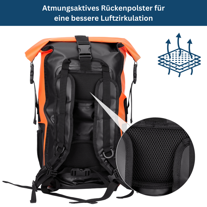 Adventure-ready 35L travel backpack, black and waterproof, suitable for men and women