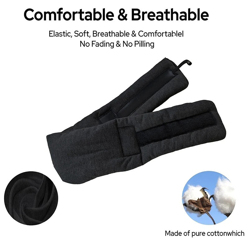 Comfortable car travel neck pillow with 360° support, adjustable head strap & blackout eye mask included.