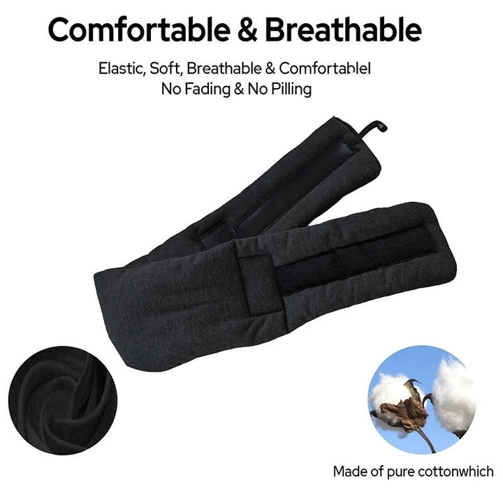 Comfortable car travel neck pillow with 360° support, adjustable head strap & blackout eye mask included.