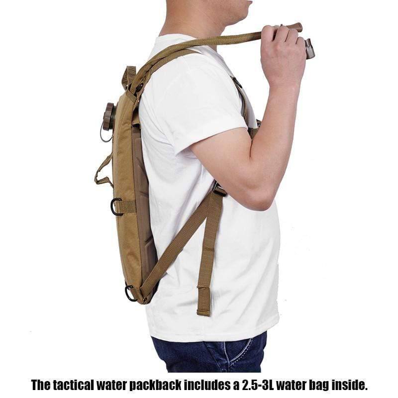 Person wearing Unisex 3L Tactical Hydration Backpack during an outdoor adventure