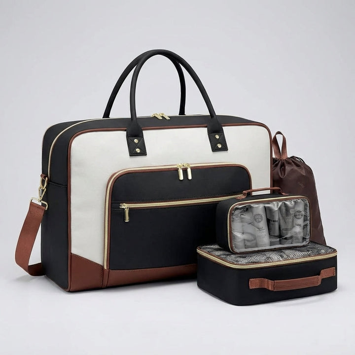 Versatile unisex travel set: carry-on, laptop bag, duffel, & packing cubes for efficient trip organization.