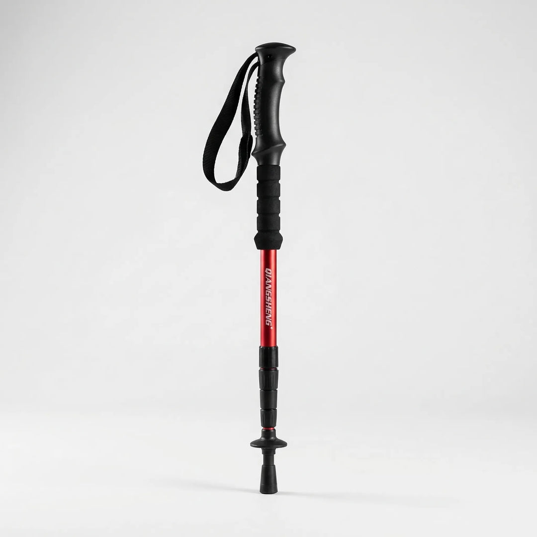 Compact telescopic folding hiking pole, essential outdoor gear for adventure travel & camping.