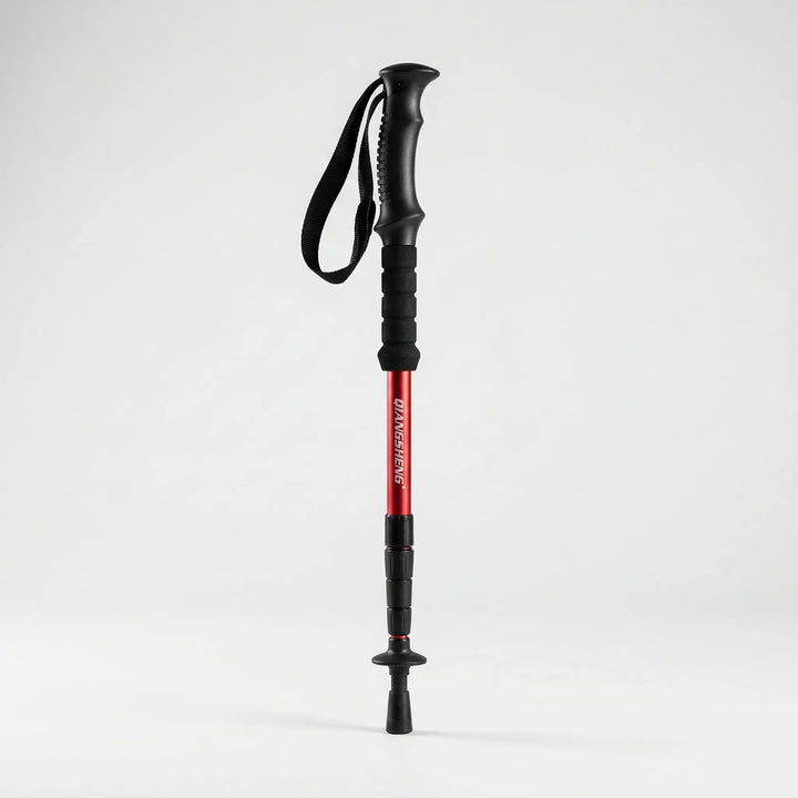 Compact telescopic folding hiking pole, essential outdoor gear for adventure travel & camping.