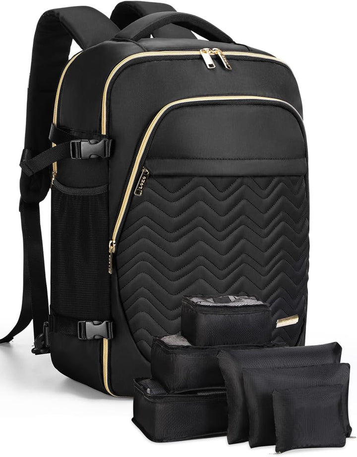 Durable unisex travel backpack with laptop compartment & 6 packing cubes for organized adventure travel.