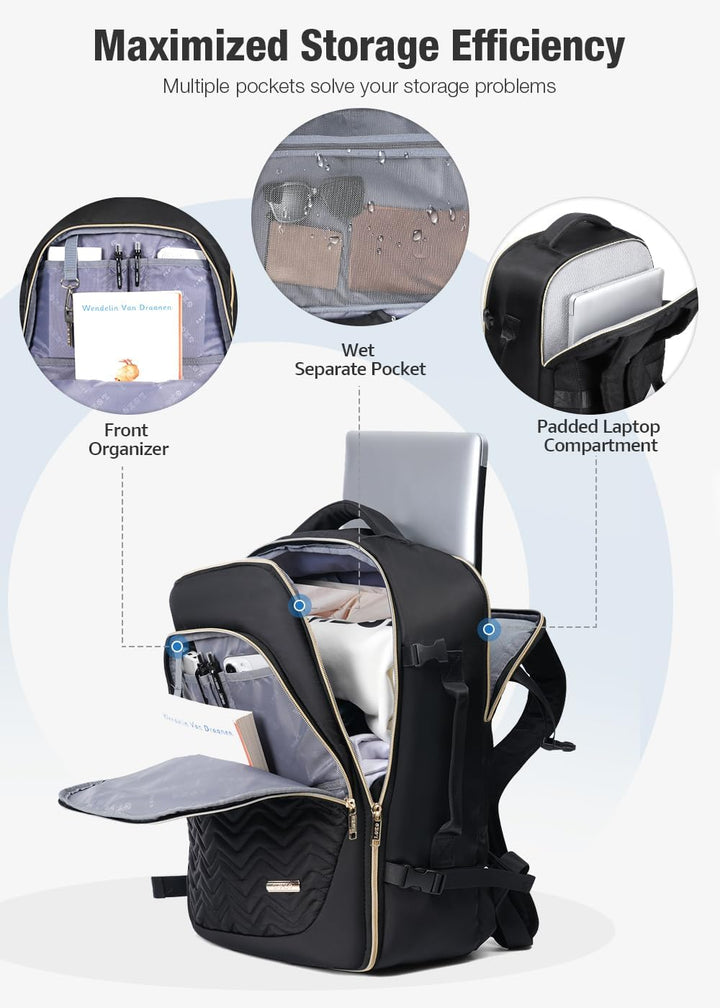 Spacious 40L travel backpack, unisex design with packing cubes. Ideal carry-on bag for any trip.