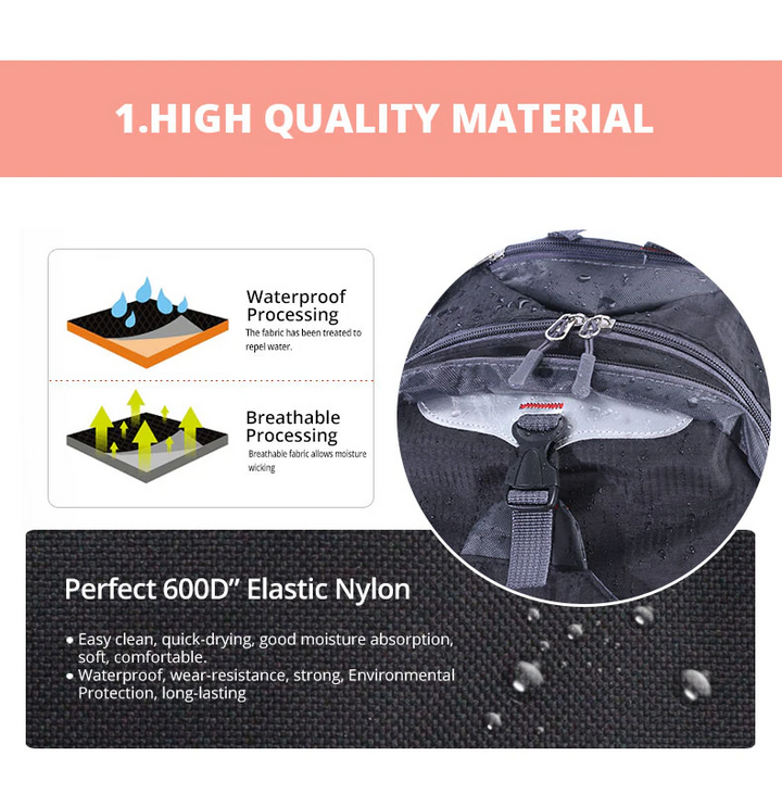 Unisex 40L waterproof rucksack, ideal for outdoor adventure, showing front pockets