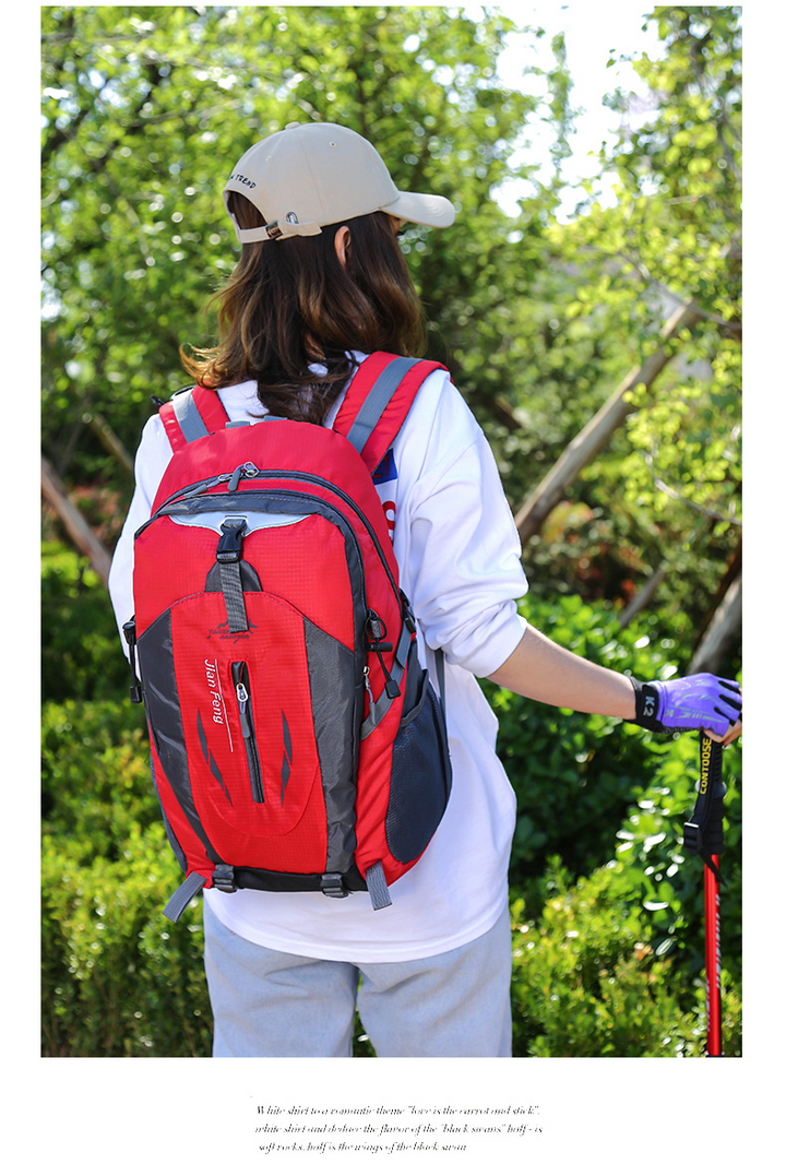Unisex 40L waterproof hiking & travel backpack in black, side view, camping gear