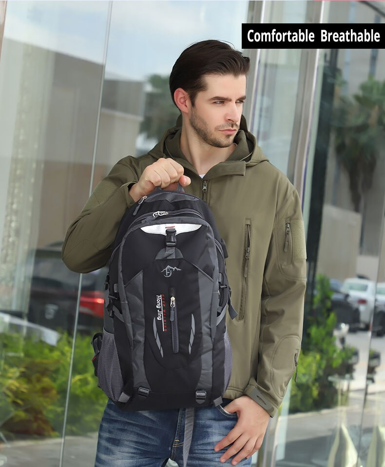 Durable 40L hiking backpack, waterproof rucksack for outdoor adventure, front view
