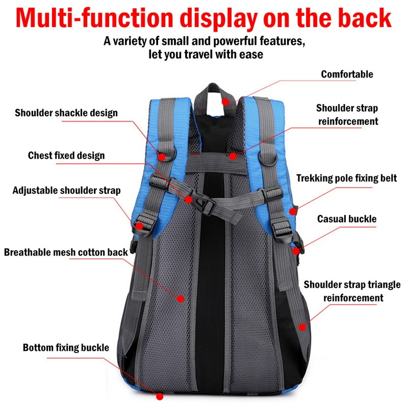 Unisex 40L hiking backpack, waterproof with adjustable straps, ideal for travel