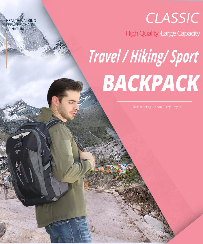 Lightweight 40L waterproof rucksack, packed for outdoor adventure & hiking