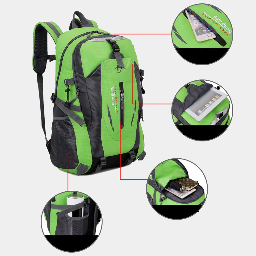 Durable 40L hiking & travel backpack, waterproof with multiple compartments