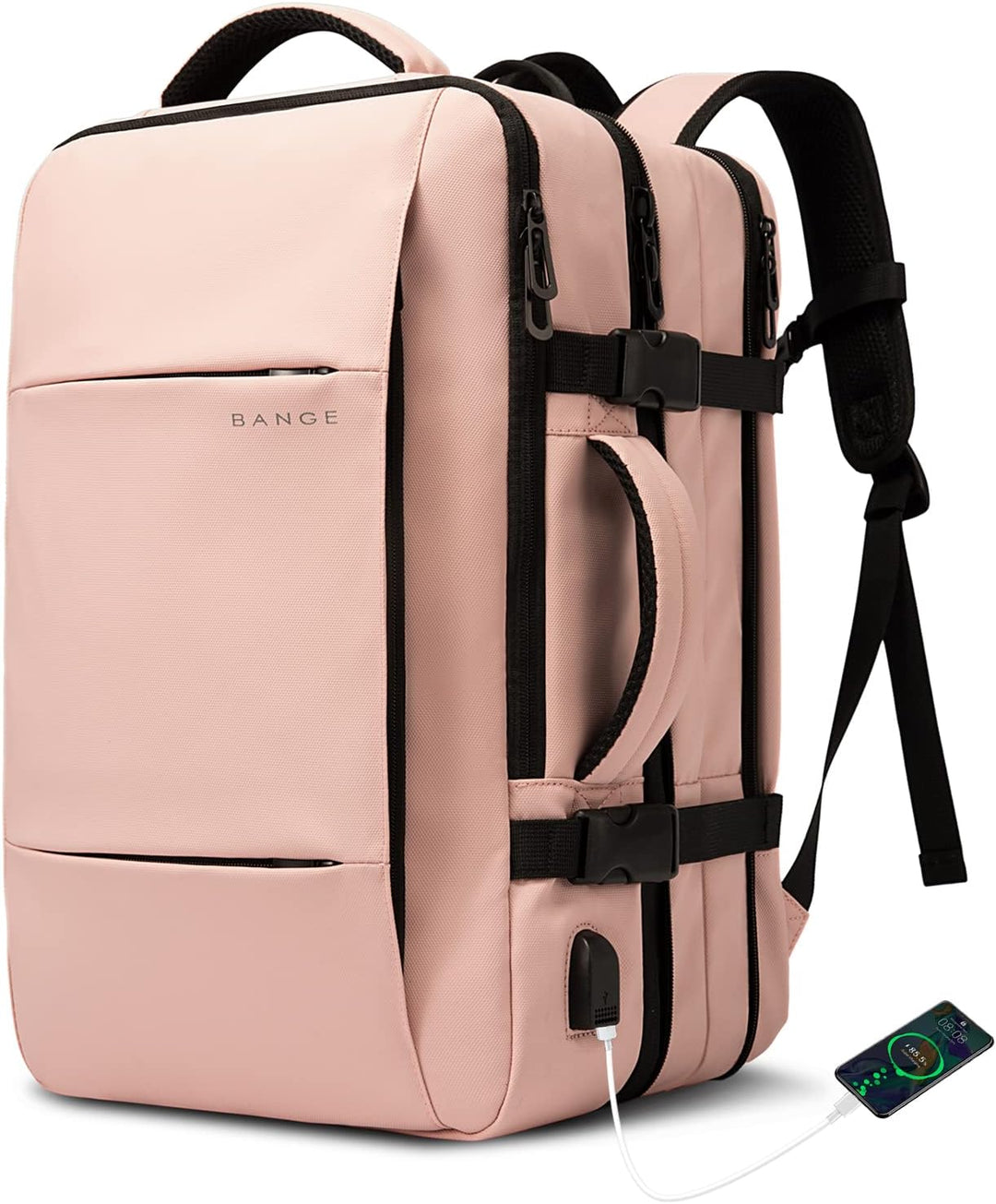Stylish 45L expandable travel backpack, designed for modern travelers, includes laptop protection.