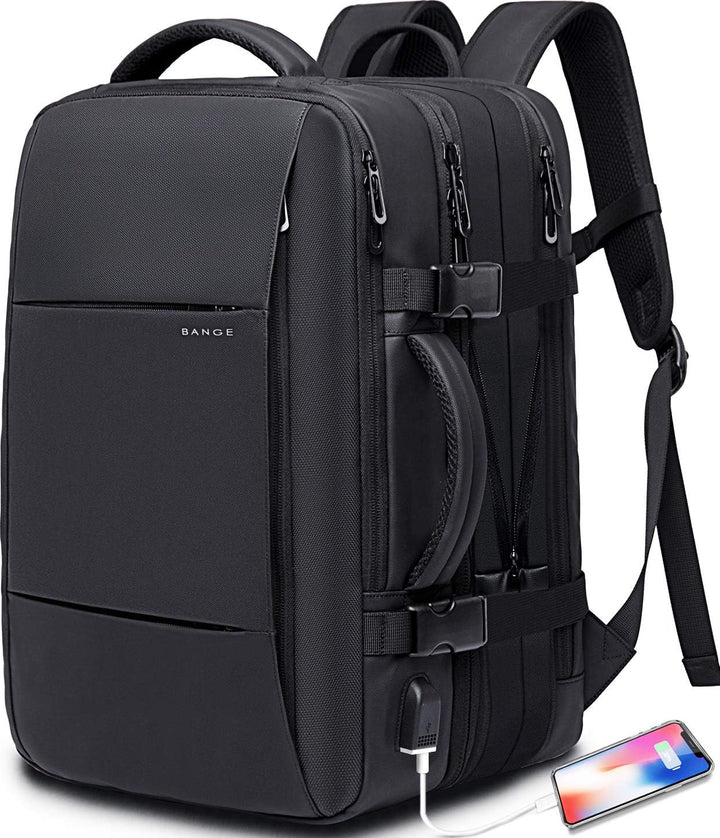 Versatile 45L travel backpack, can be carried as duffle, with integrated laptop sleeve.