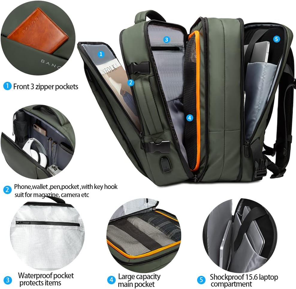 Spacious 45L travel backpack, ideal for short trips, with dedicated laptop compartment.