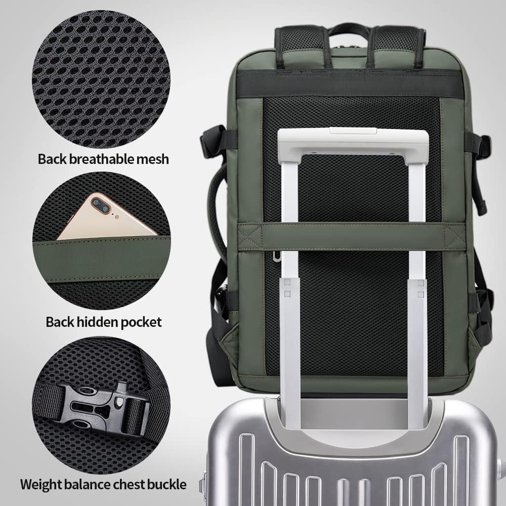 Unisex travel backpack 45L, ergonomic design for comfortable carrying, laptop sleeve.